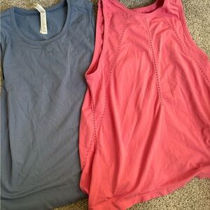 Athleta blue and coral Sleeveless Tank Tops